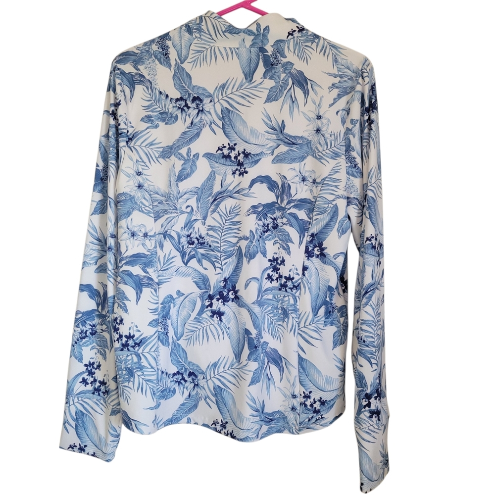 ​Tommy Bahama Golf Tropical Floral Quarter Zip Pullover Long Sleeve White Blue - Picture 6 of 11